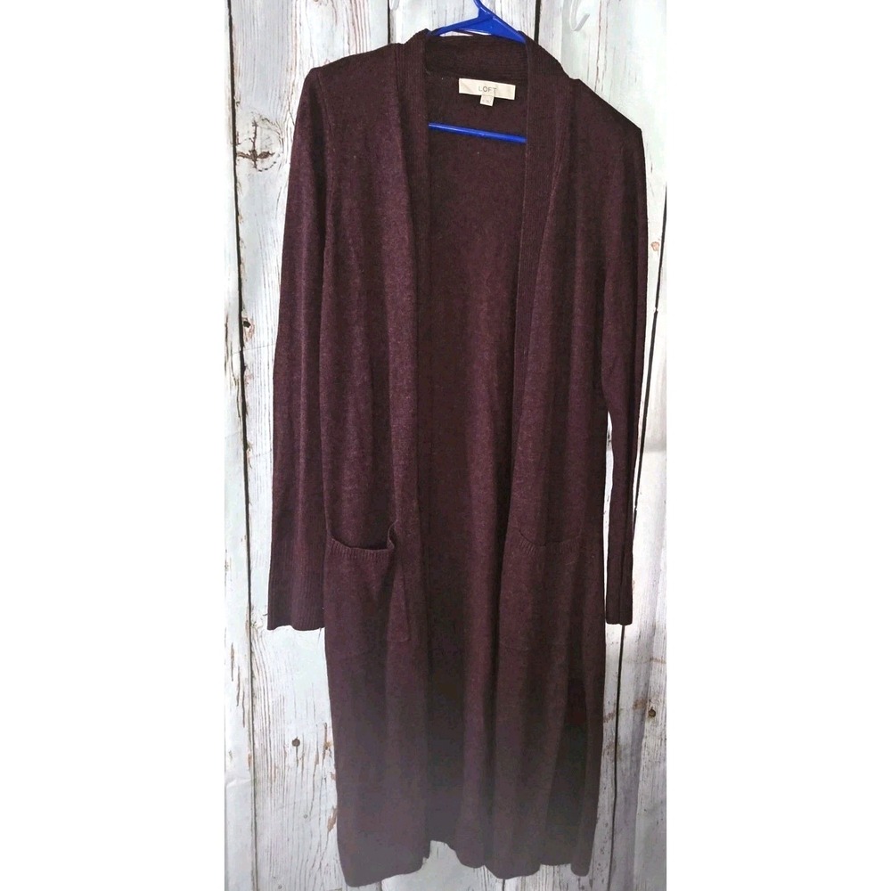 Women's LOFT 42 Inch Long Maroon Rayon Wool‎ Cardigan Sweater Size M Balletcore